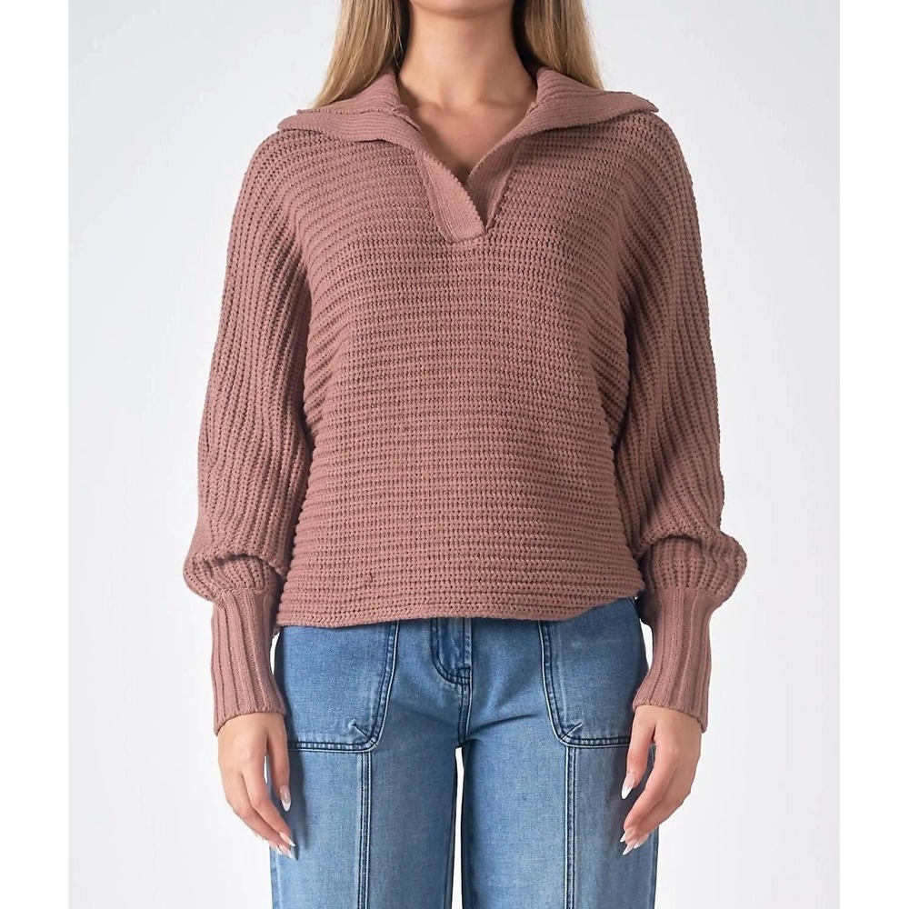 Elan‎ Collared V-Neck Sweater Size Medium Brown Knit Relaxed Fit M